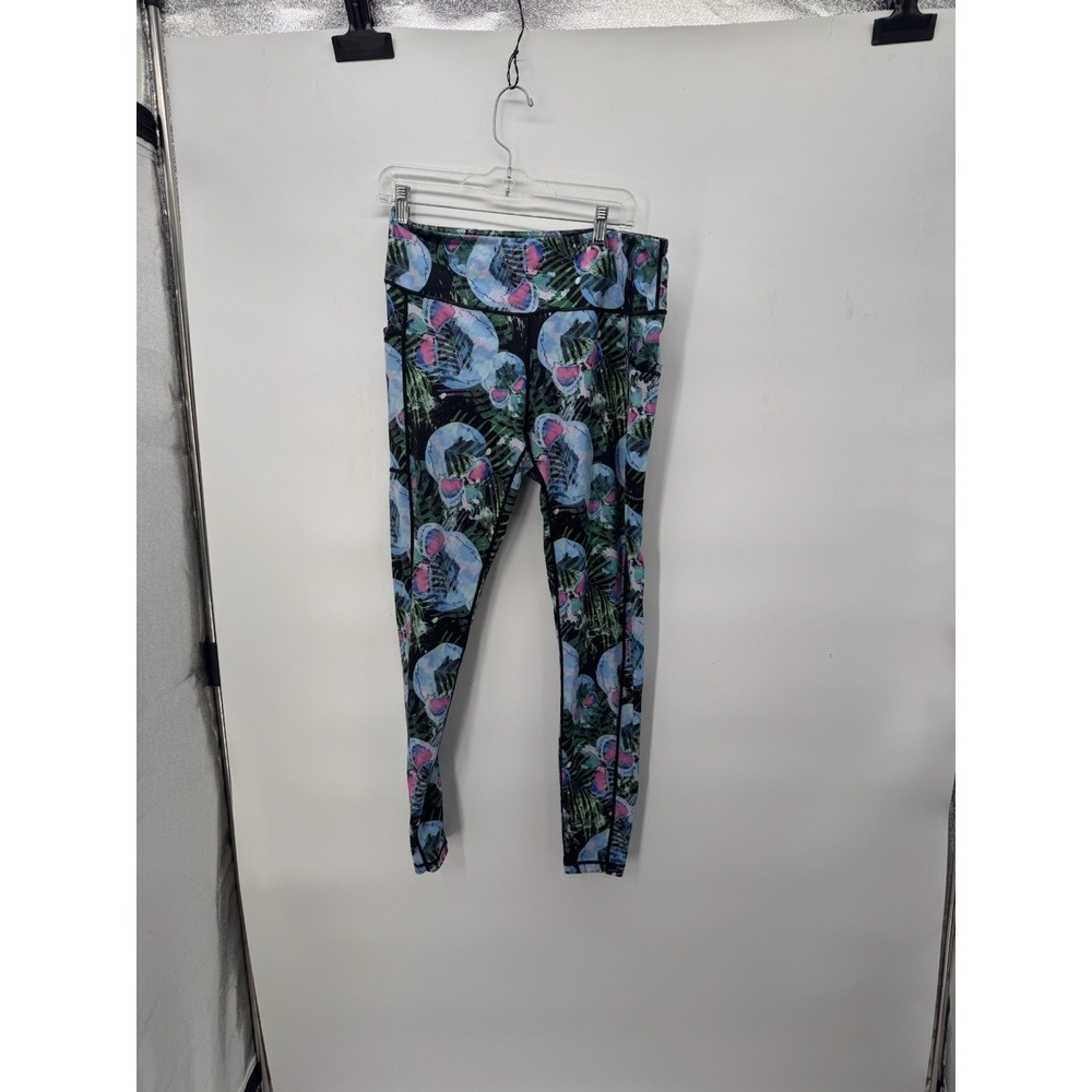 CVG Constantly Varied Gear Leggings Women's XL Blue Green Miami Skulls Tropical